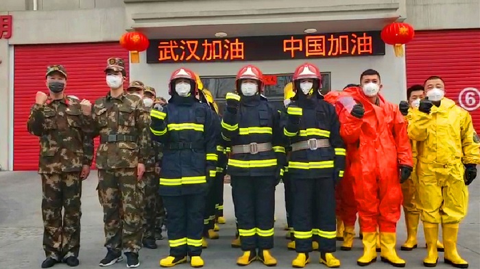 延长石油输油五公司消防员承诺战疫情。（杨永涛 摄）.jpg
